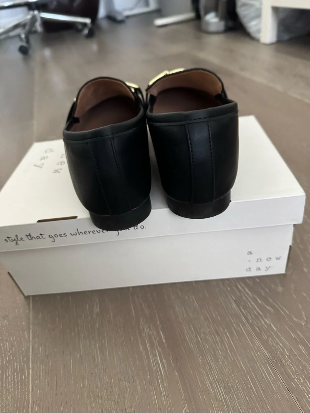 a new day Black Loafers with Gold Bit Detail